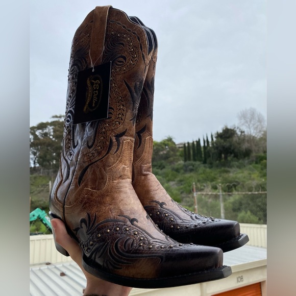 NWT J.B. Dillon Reserve Brown and Black Embroidered Leather Cowboy Boots W11 - Picture 13 of 13